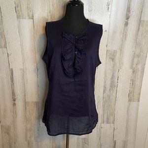 Tory Burch Women's Size 10 Sheer Sleeveless Tunic Blouse Ruffle Detail